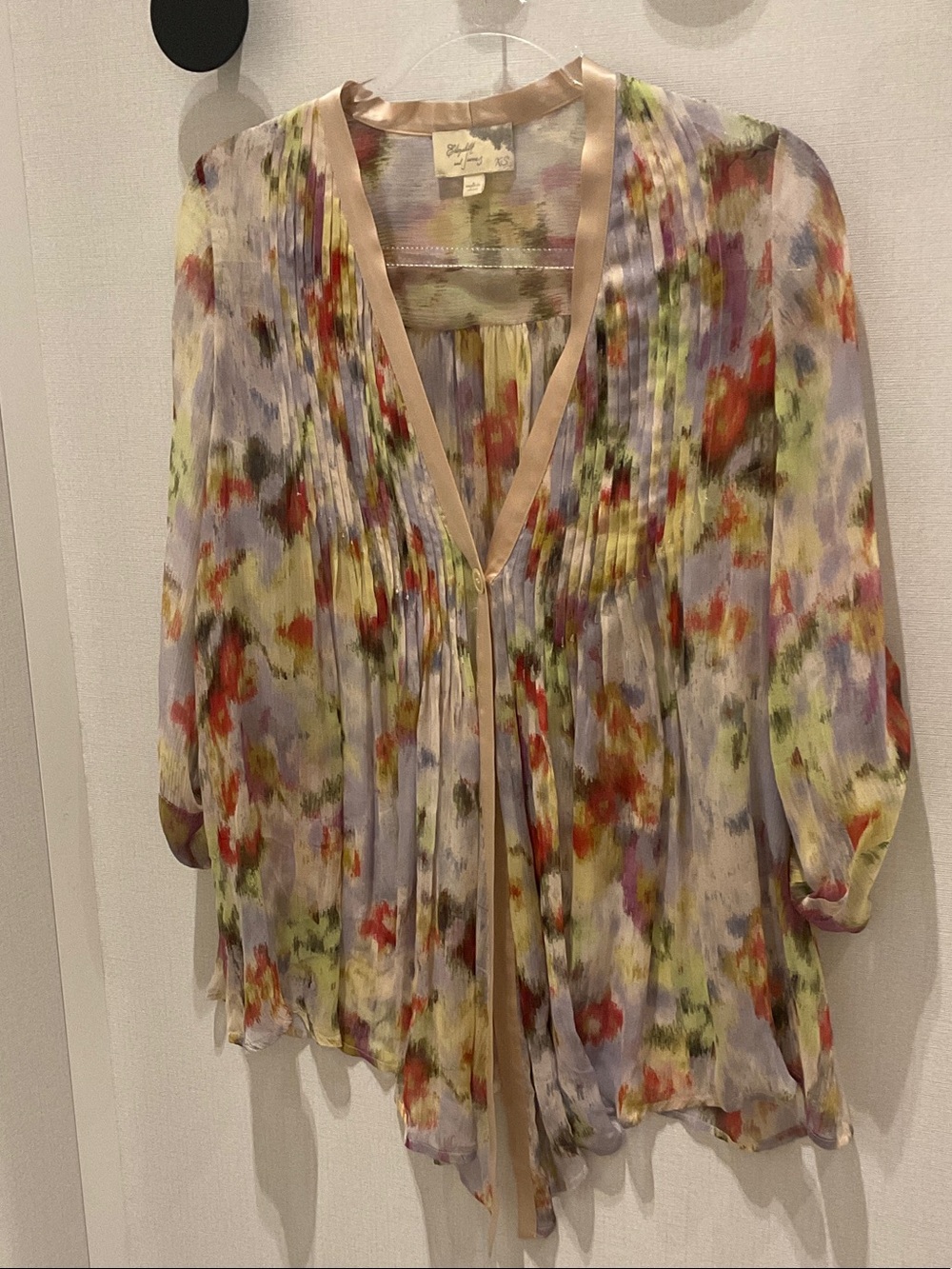 Elizabeth and James Cream Blouse with Lavender, Red and Olive Floral Print